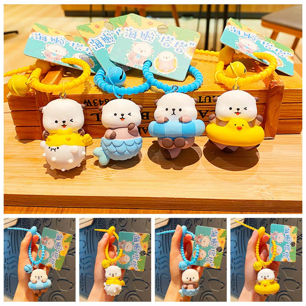 Keys Accessories Cartoon Otter Keychain Swimming Ring Bell Otter PVC Keyring Girls