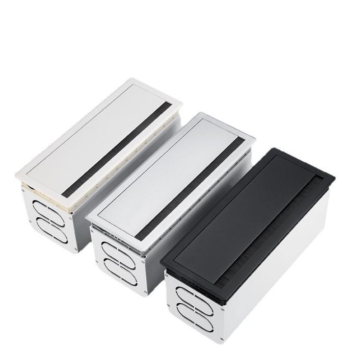 Dustproof Aluminum Cable Management Box: Flip-Top Desk Wire Cover Plate with Brush