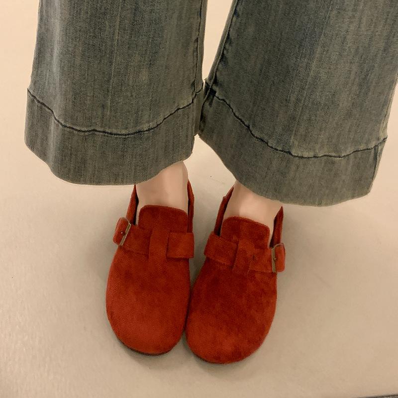 Женские замшевые туфли на одной подошве Birkenstock в стиле французского ретро, новая модель осень-зима, универсальные, с пряжкой-ремешком