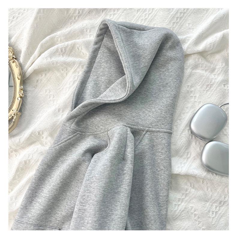 Women's Slim Fit Gray Hooded Sweatshirt - Petite Autumn Style 2025