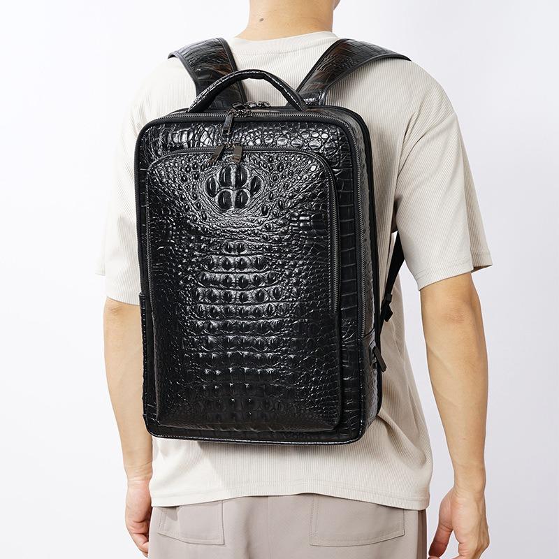 Натуральная кожа, натуральная кожа, крокодиловый принт, мужской рюкзак через плечо, кожаный деловой, простая, вместительная, сумка для компьютера