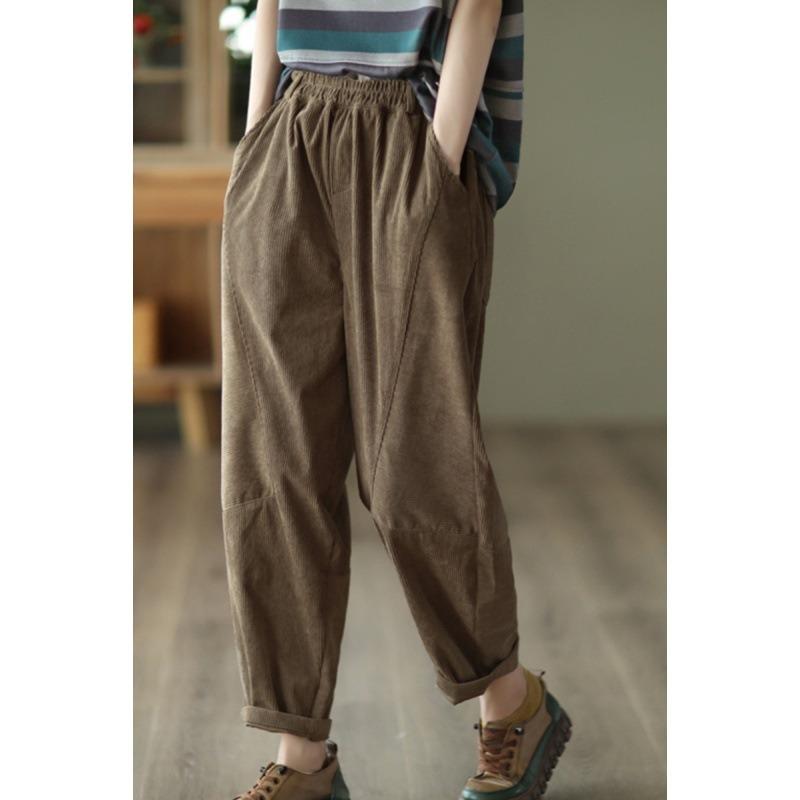 Весна и осень Литература и искусство Ретро Хлопок Вельвет Шаровары Женские Утягивающие Женские Брюки Повседневные Бархатные Брюки