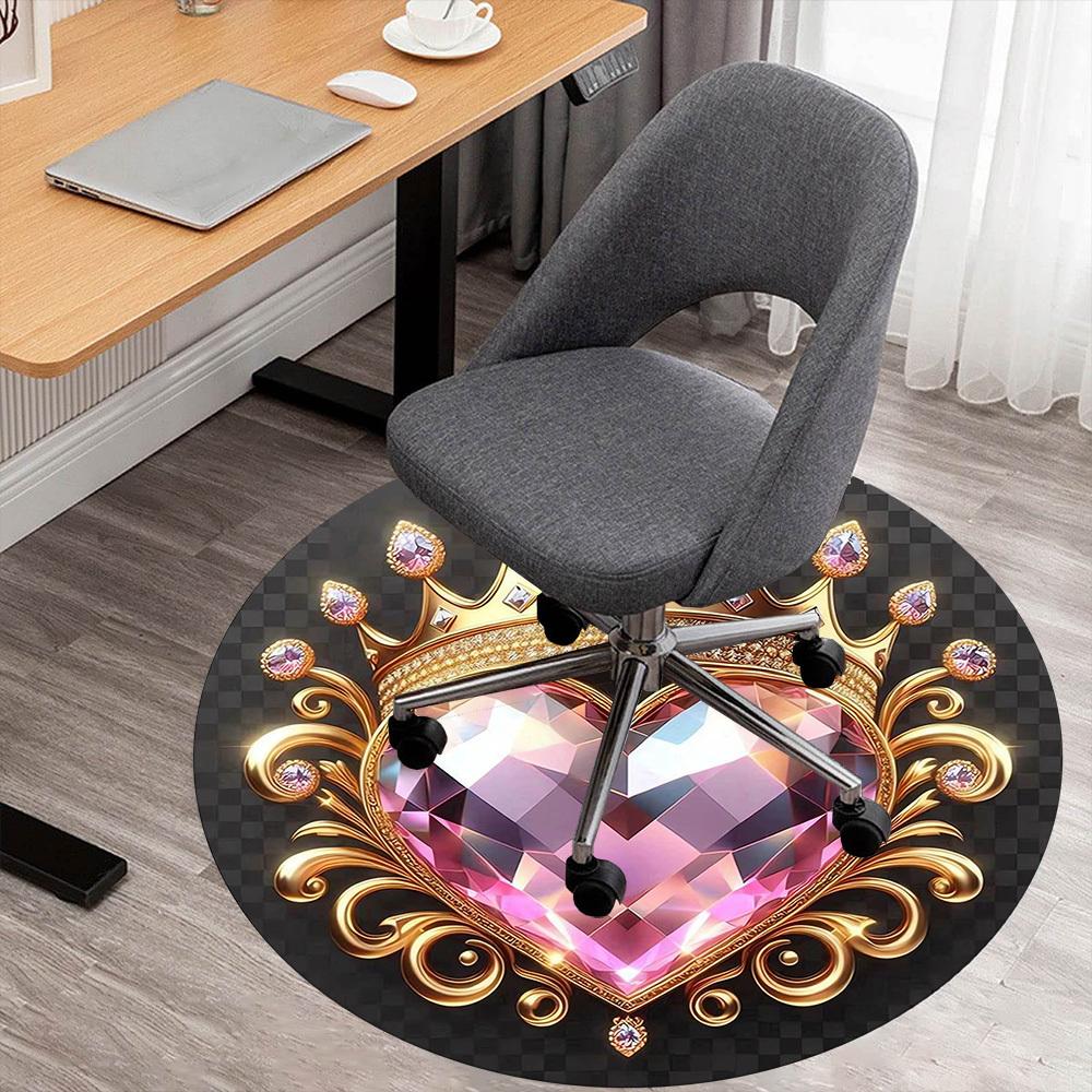 1pc Diamond Heart Round Chair mat Area Rug - Non-Slip, Floor Mat for Office, Bedroom, and Indoor Decor -1002199