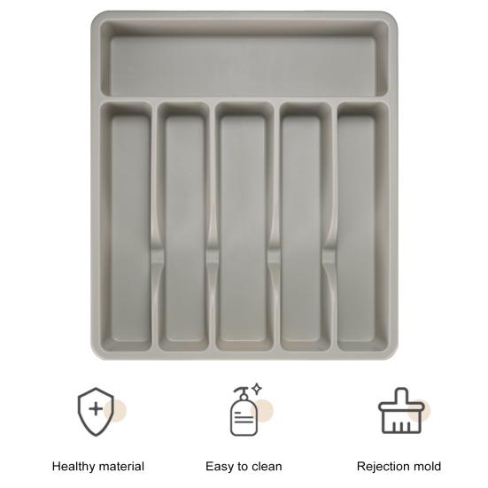 Cutlery Drawer Organizer Tray 6 Compartment Plastic Storage Box for Kitchen Utensils Forks Spoons Cutter Sturdy BPA-Free Divider Holder