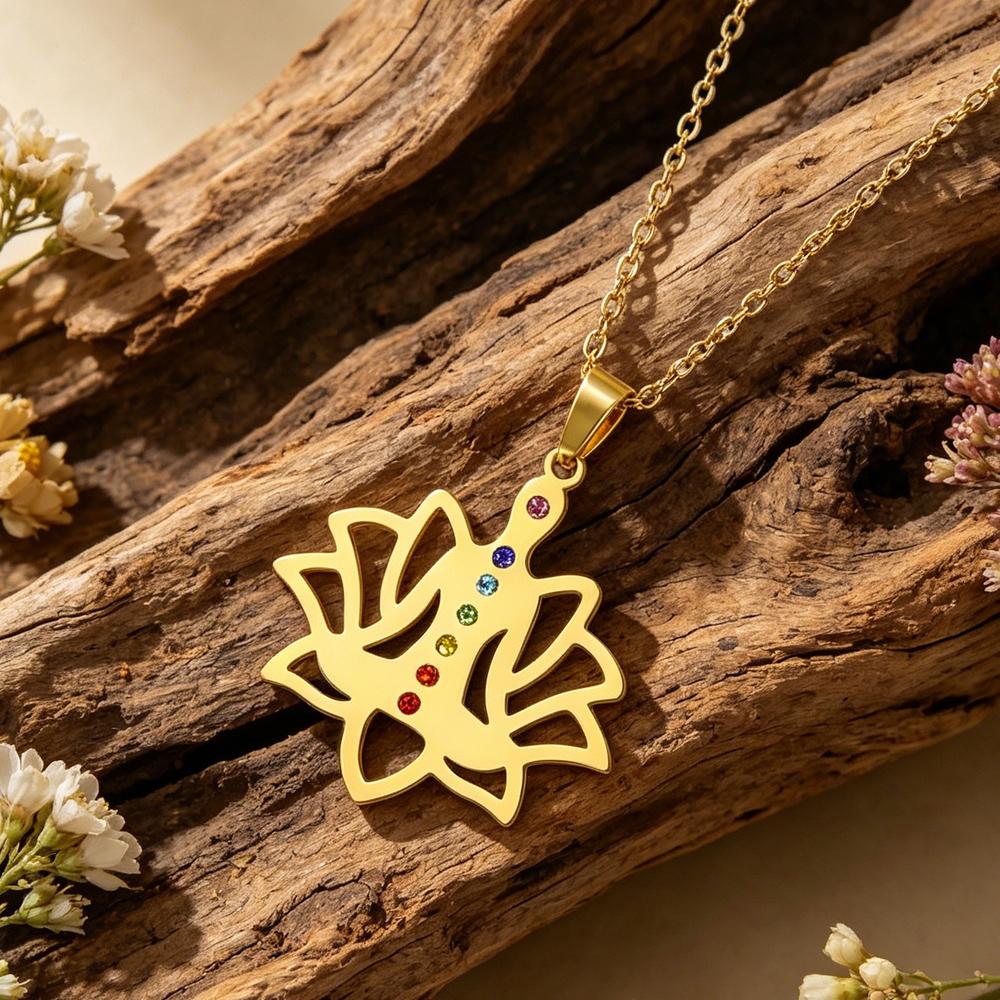 Chakras Lotus Flower Necklace Spiritual OM Buddha Hindu Symbol Yoga Healing Pendant Stainless Steel Jewelry Meditation Gift