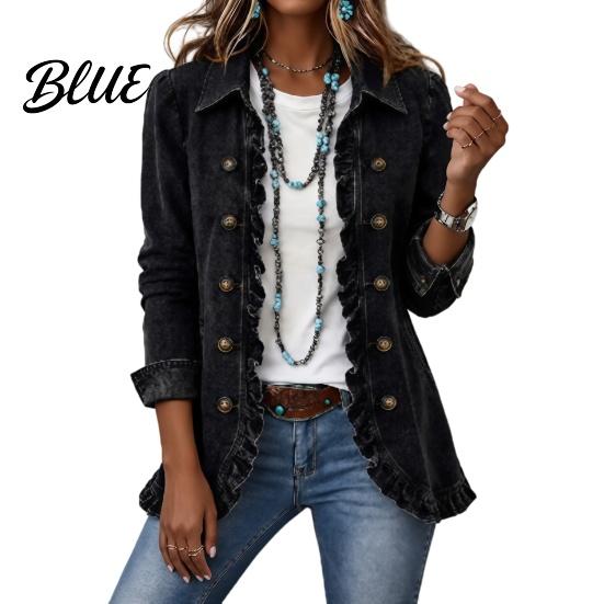 Floral Embellished Blazers Women Bohemia Jacket, Turndown Collar Ruffled Open Front Coat, Daily Wear Coats Slim Fit Casual Long Sleeve Outwear