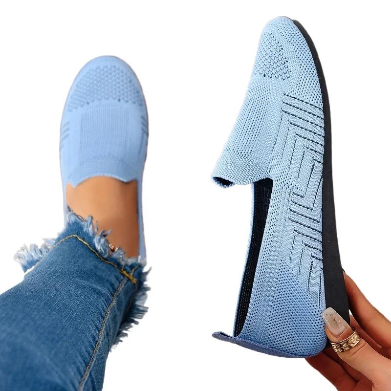 Горячая Распродажа Женская Обувь 2024 Модная Круглая Носок Ткань Дышащая и Удобная Однотонная Цветная Женская Обувь На Плоской Подошве