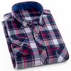 Pure Cotton Flannel Long-Sleeved Button Collar Soft Warm Casual Men's Plaid Shirt