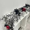 Halloween Dead Branch Garland, Artificial Rose, Black Decorative Flower Vine Door Hanging, Festive Atmosphere Arrangement, Vine Circle Wall Hanging.