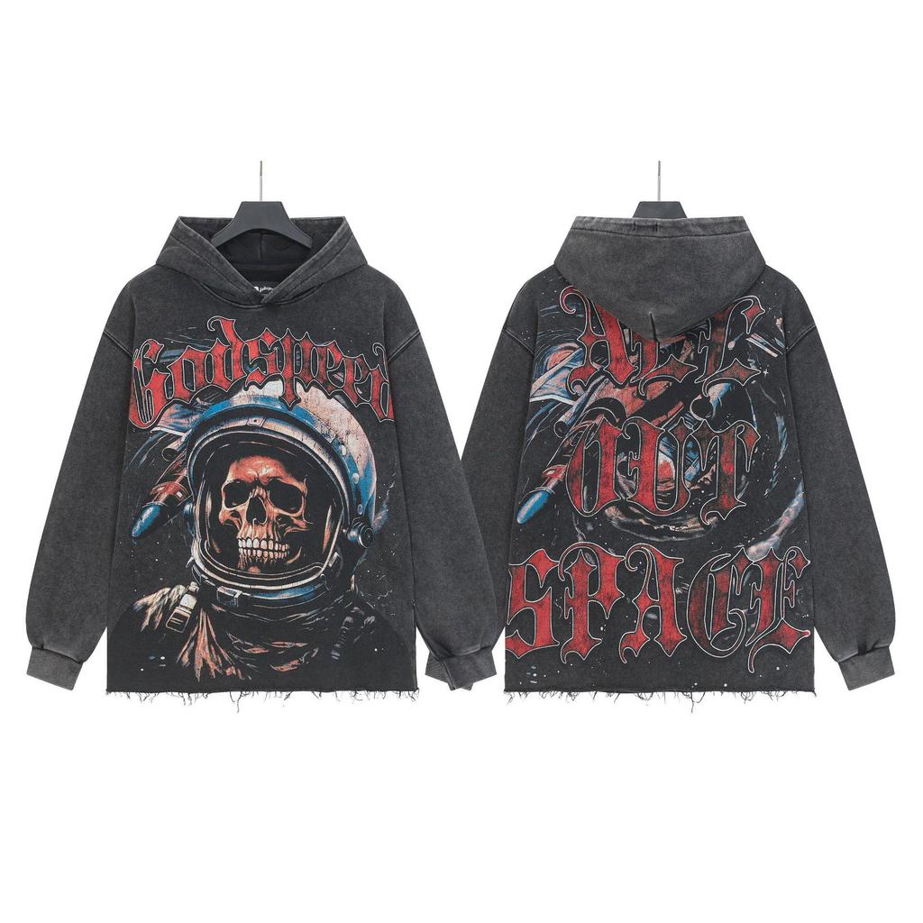 Худи с ретро-принтом 'God Bless America' в стиле рок-стрит, стиранное, повседневное, свободного кроя