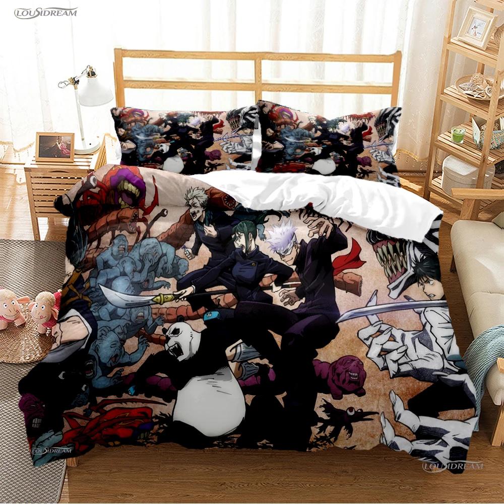 Мультяшное Аниме Jujutsu Kaisen Пододеяльник Одеяло Постельный набор Мягкий Чехол для одеяла и Наволочки для Подростков Односпальный/Двуспальный/Квинсайз/Кингсайз