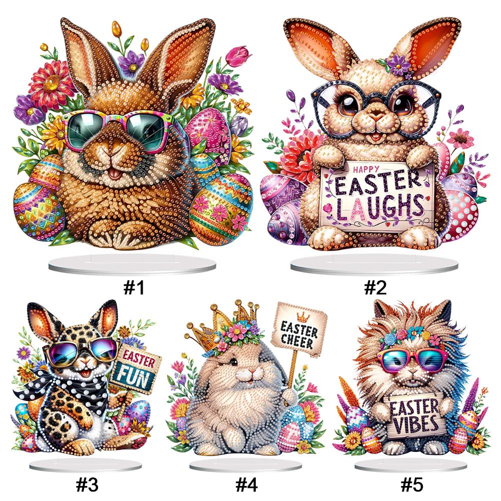 2D Flat Easter Rabbit DIY Desktop Diamond Art Kits Special Shape Diamond Painting Desktop Ornaments Kit Bedroom Table Decoration