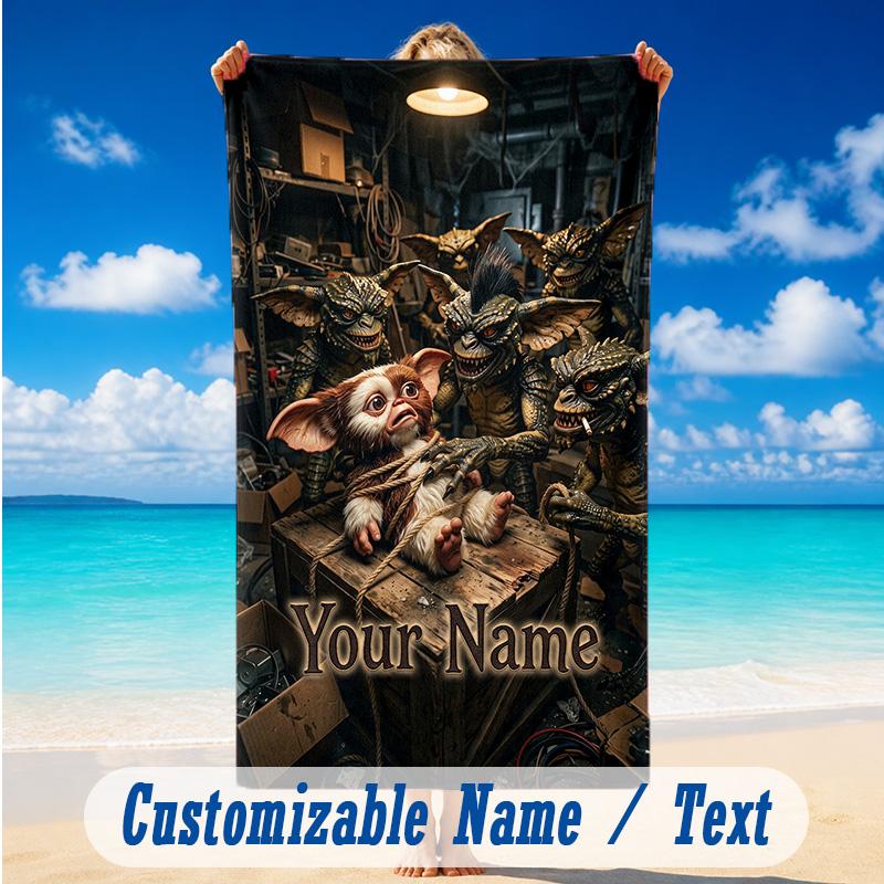 Beach Towel Custom Name Text, Quick Dry Large Towel For Beach HomeGremlins Gizmo