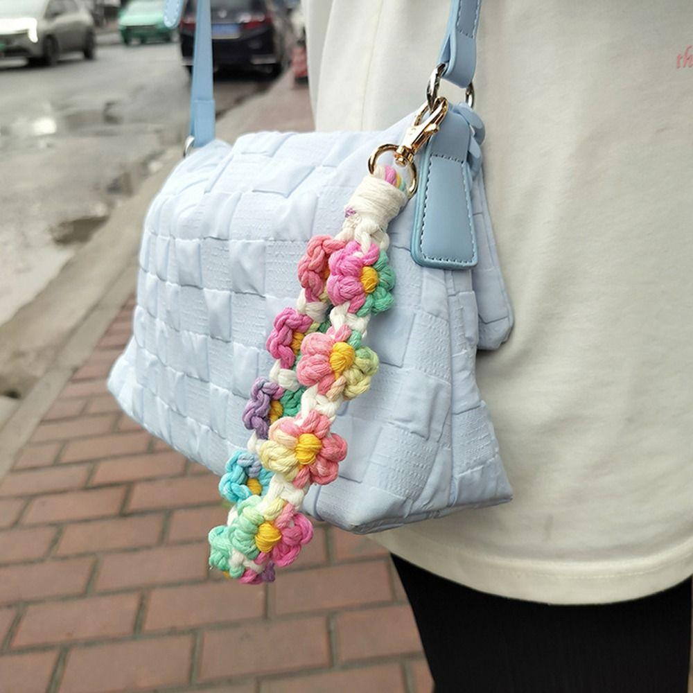 Cute Lanyard Bracelet Boho Floral Flower Macrame Wristlet Keychain Key Fob Strap