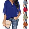 Summer Women's T-shirt Short Sleeve Elegant Casual Solid Color V-neck Chiffon Shirt Women's Tops