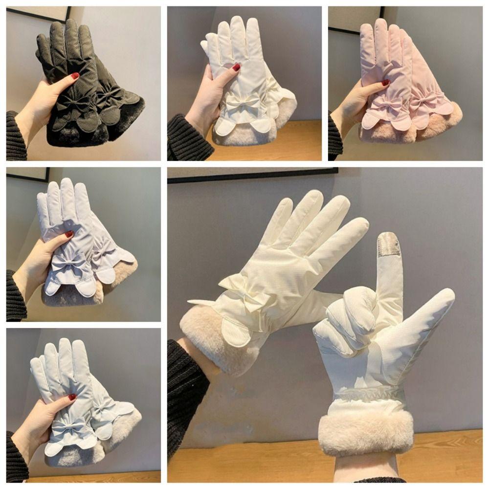 Down Cotton Plush Thickened Gloves Soft Satin Windproof Gloves Cute Ears Finger Mittens  Autumn