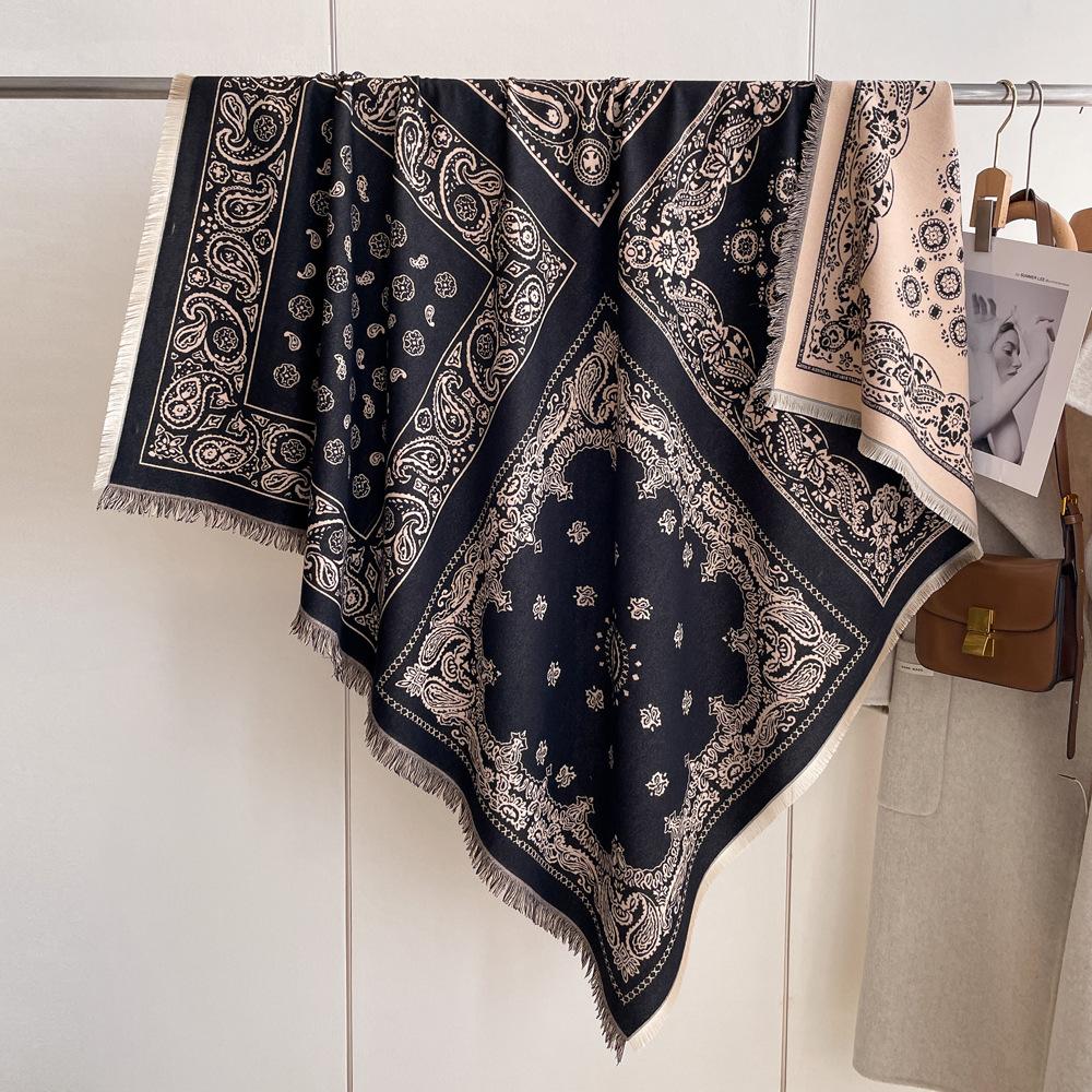 Winter New Imitation Cashmere Scarf High-end Women's Warm Square Scarf Red Cashew Jacquard Cape Shawl