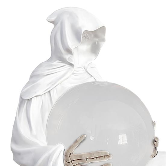Halloween Crystal Ball Decoration Reaper Statue Gothic Spooky Sculpture with Light-Up Ball Halloween Statue Ornament