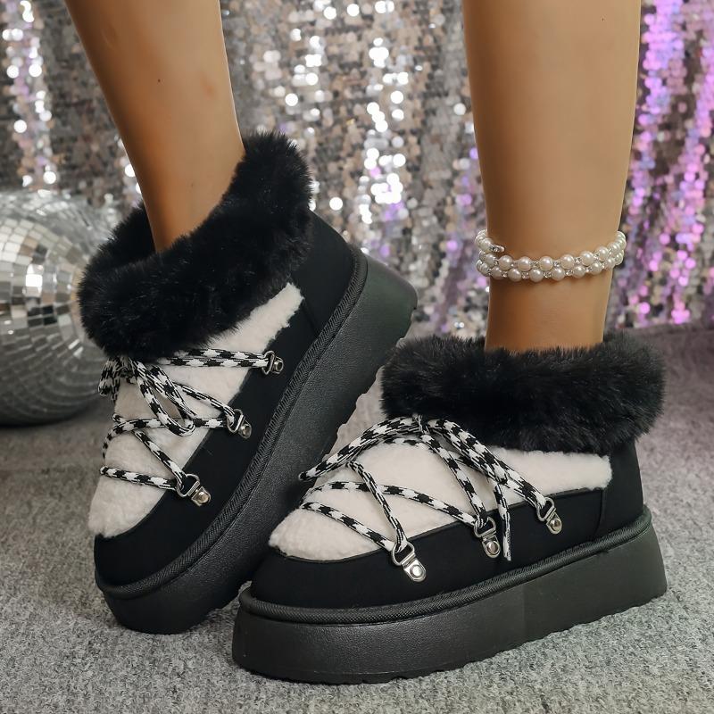 Зимние Новые Снежные Ботинки Большого Размера на Плоской Подошве с Коротким Голенищем Женские Утепленные Утолщенные Теплые Снежные Ботинки Женские