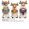Gothic Animal Statue 3Pcs Halloween Ghost Resin Yak Figurines Highland Cow Statues with Pumpkin Farmhouse