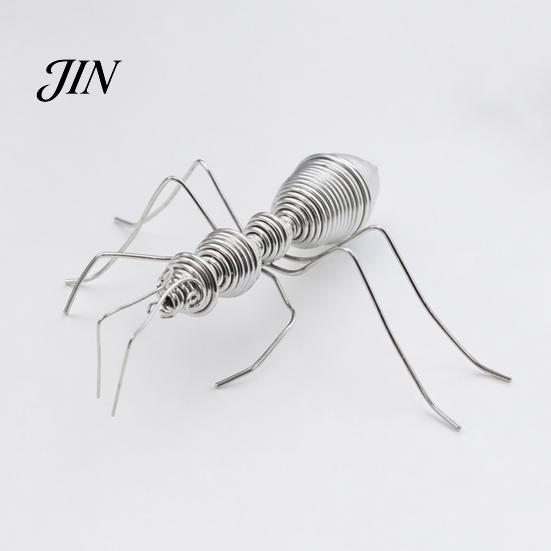 Electroplated Silver Finish Miniature Metal Ant Figurine, Hollow-Out Insect Sculpture with Finish, Minimalist Solid Wood Style Accessory Desk