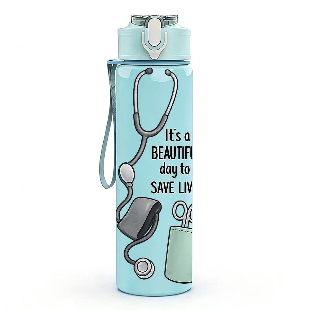1PC Nurse Medical Stethoscope Quote 750ml Color Plastic Sports Water Bottle Leakproof Flip Straw Lid Suitable for Sports Office Home Use
