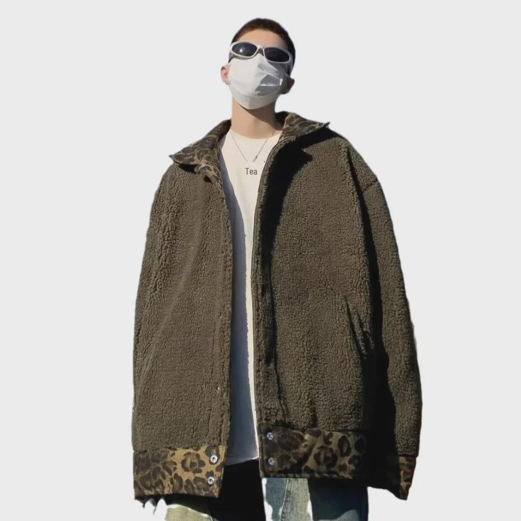 Мужская двусторонняя куртка из хлопка с леопардовым принтом 2023 года — модное зимнее пальто в стиле ретро в европейском и американском стиле