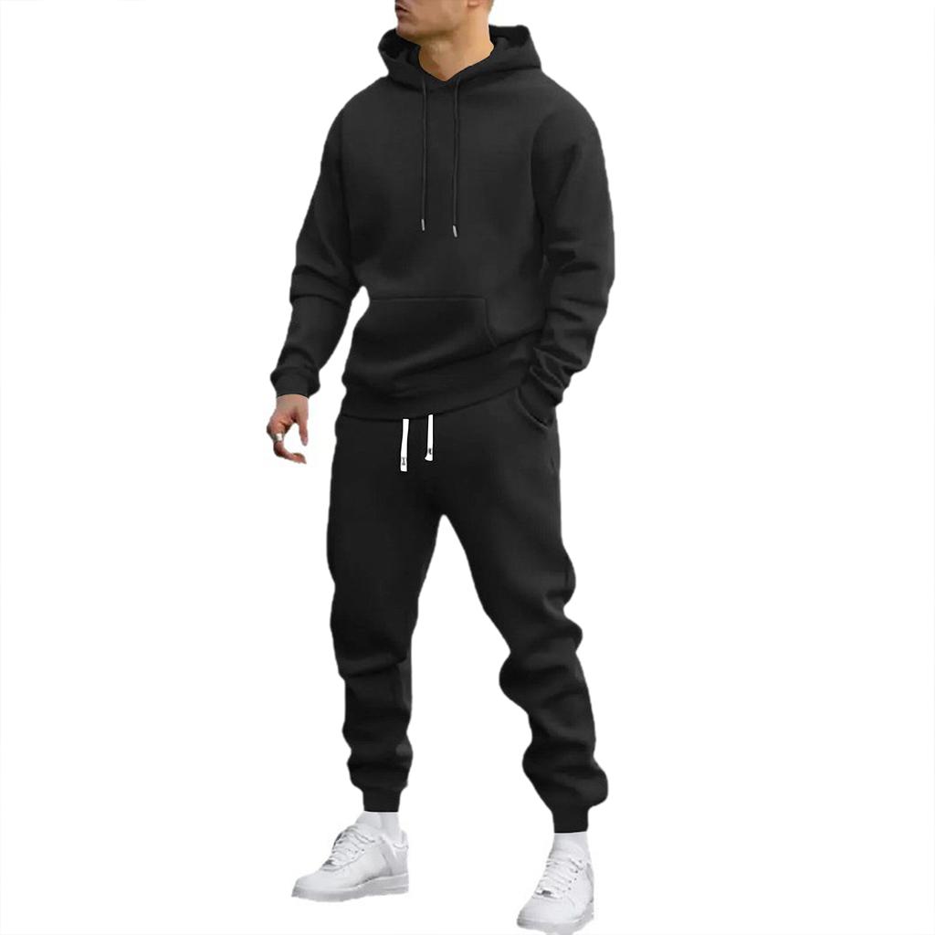 Men's Casual Sports Suit, Solid Color Hooded Sweatshirt, Waist Cinching Pants, Long Sleeved Pants, Comfortable And Warm Suit