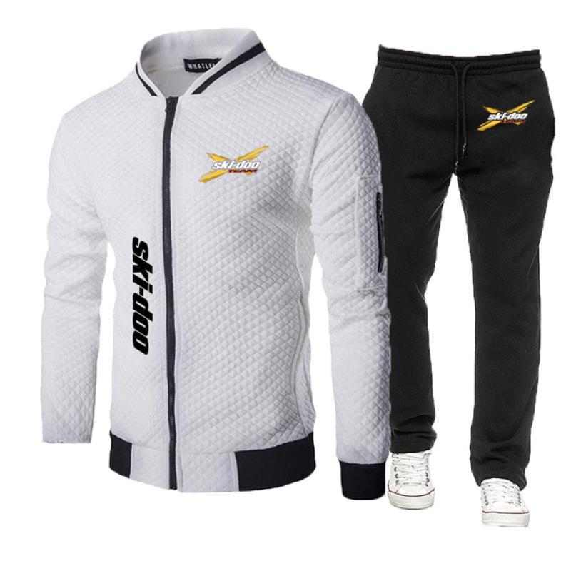 2023 New Spring Autumn Ski Doo Can-am Logo Print Slim-Fit Round Neck Zipper Jacket+Solid Color Sweatpants Comfortable Trendy Set