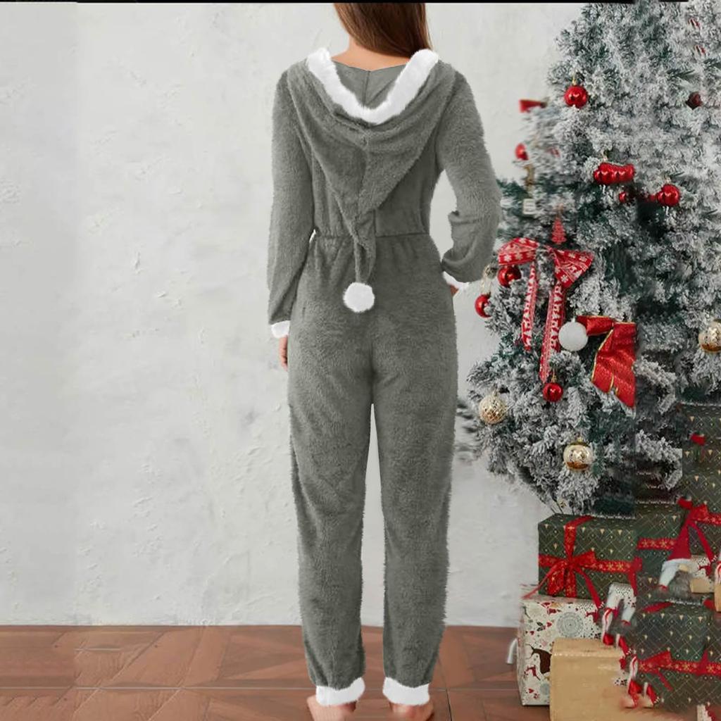 Hoodie Jumpsuits For Women Fleece Jumpsuit Pajamas Warm Romper Sleepwear Zipper Hooded