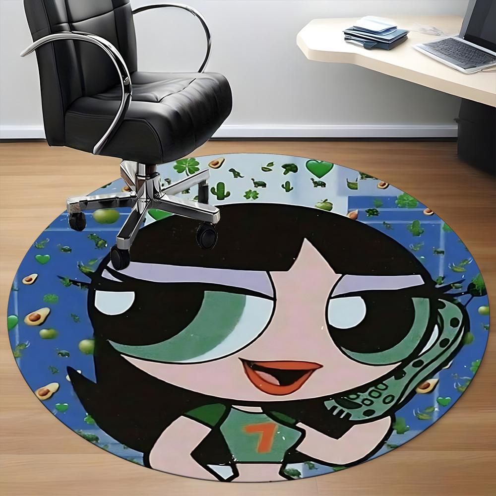 1pc Powerpuff Girls Office Round Area Rug, Indoor Mat Suitable For Office, Under Office Chairs Bedroom Living Room Home Decor a0908132