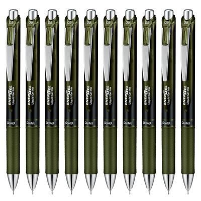 Pentel Energel Шариковая ручка с гелевыми чернилами, нажимная, Оливковая, 10 штук, Ручка, Тип, 0,5 мм, BLN75A2-KA, Черная,
