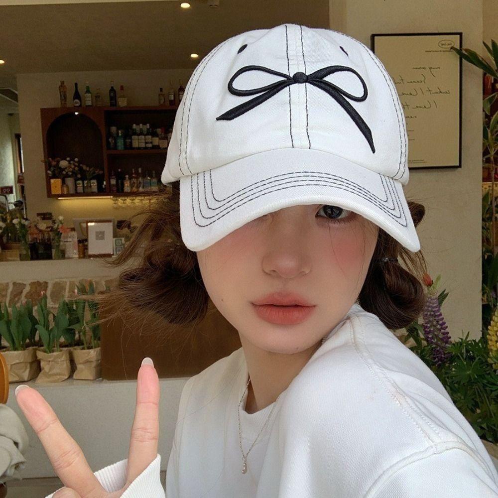 Casual Embroidery Baseball Hat Adjustable Women's Peaked Cap Fashion Bow Baseball Cap  Teenagers