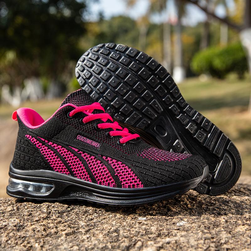 Модная женская обувь для бега, женские дышащие кроссовки, сетка, воздушная подушка, теннисные женские спортивные туфли, уличные тренировочные туфли на шнуровке