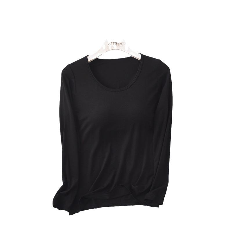 Женский однотонный топ с длинным рукавом и встроенной чашкой бюстгальтера – простой осенне-зимний стиль