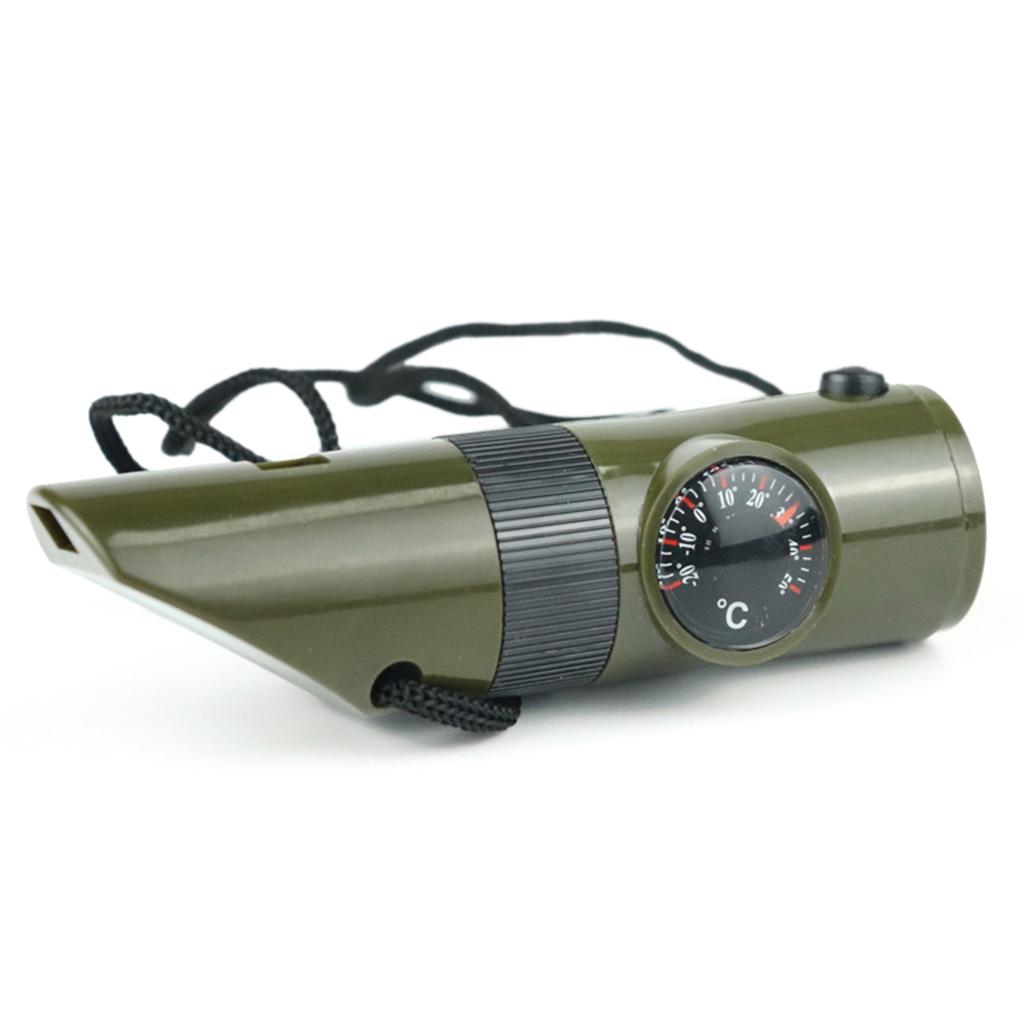 7-in-1 Emergency Whistle Multi-functional Outdoor Safety Whistle with Compass Signal Mirror LED