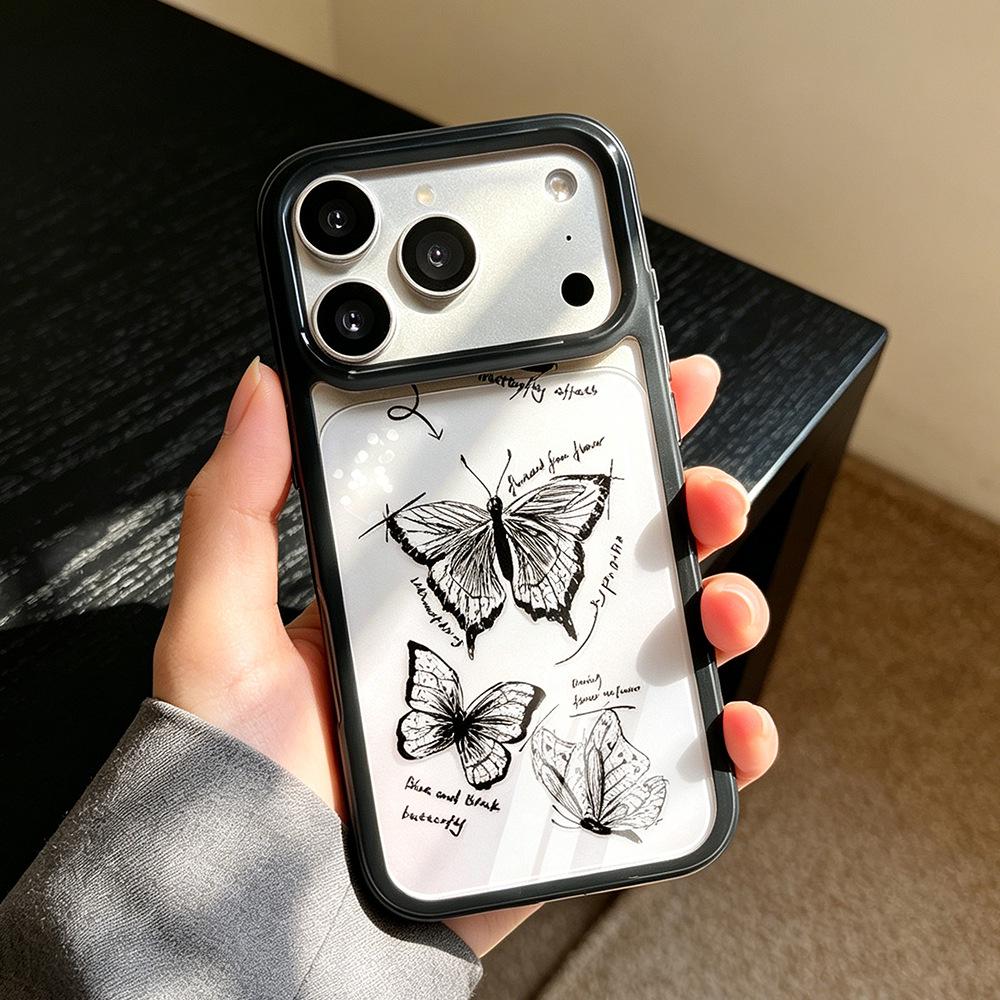 Прозрачный противоударный чехол с черной бабочкой для iPhone 17 Pro - Подходит для iPhone 16/15, Новый стиль
