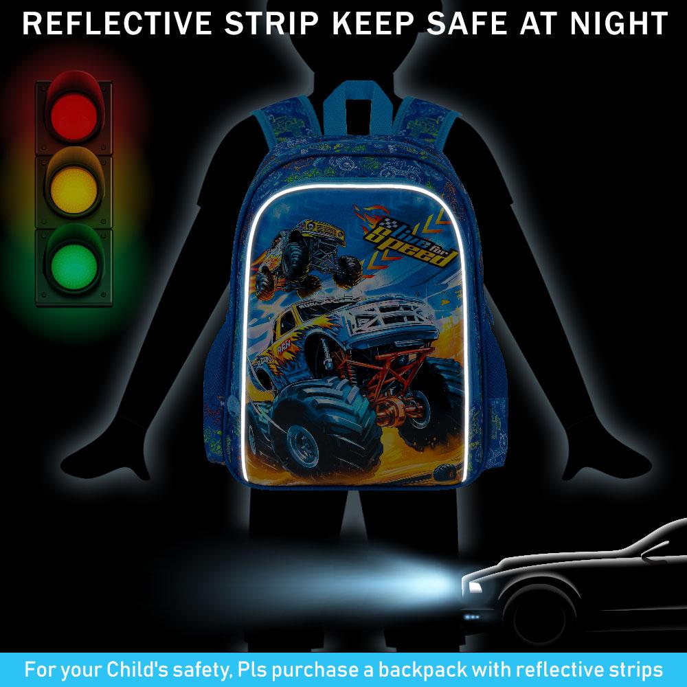 3PCS Car Backpack for Boys, 16" Kids Bookbag and Lunch Box, Preschool Backpacks for Elementary Students
