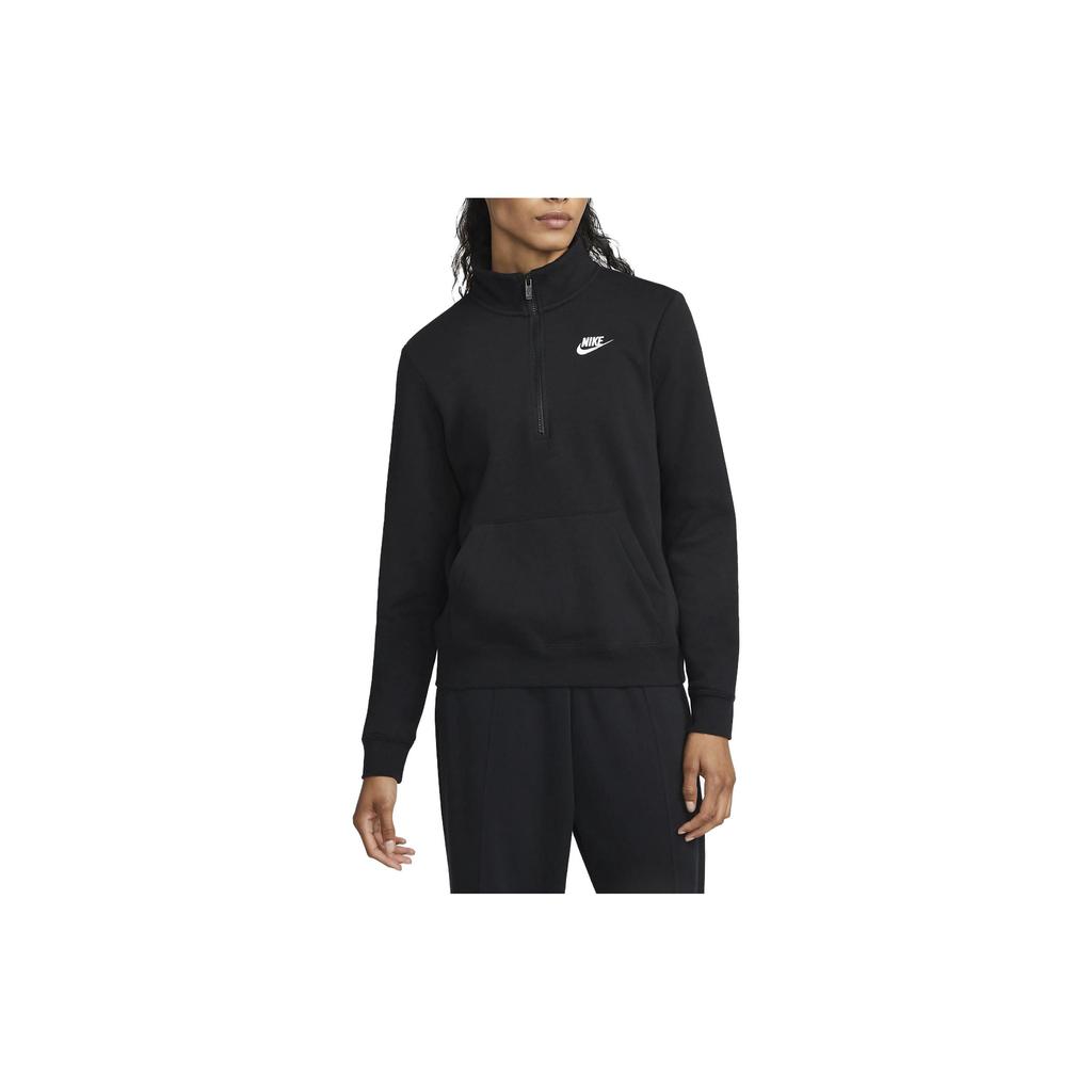 Nike Однотонный женский свитшот с воротником-стойкой и полумолнией, повседневный, с длинным рукавом, черный DQ5839-010