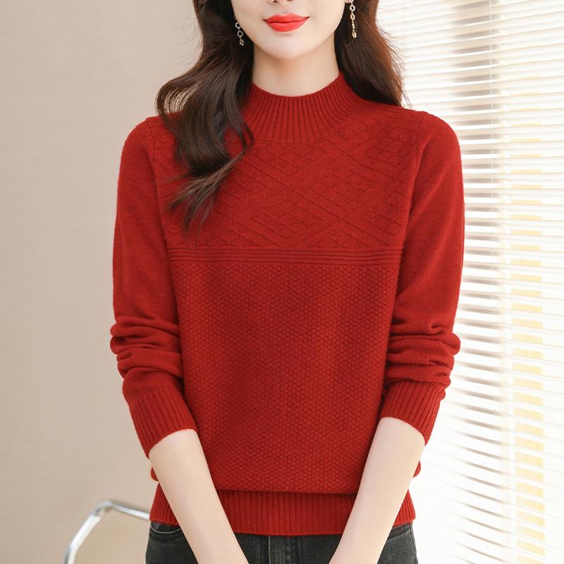 Однотонный вязаный свитер, женский повседневный свитер с полувысоким воротом, универсальный эластичный пуловер с длинными рукавами