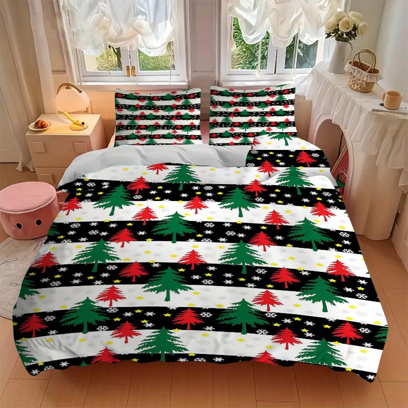 3Pcs Christmas Tree Bedding Set Quilt Cover Pillowcase Home Christmas Halloween Gift 1 Duvet Cover 2 Pillowcase S170