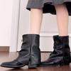 Elegant Thick Heel White Ankle Boots Women 2025 Winter Pointed Toe Medium Heel Black Pleated Chelsea Boots Woman's Shoes Autumn