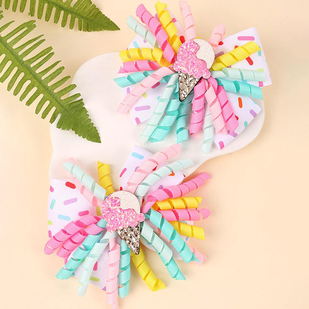 2Pcs New Cute Ice Cream Roll Flower Hair Clip Rainbow Ribbed Hair Accessories Children Girl Hair Card Cartoon Unicorn Clip Gift