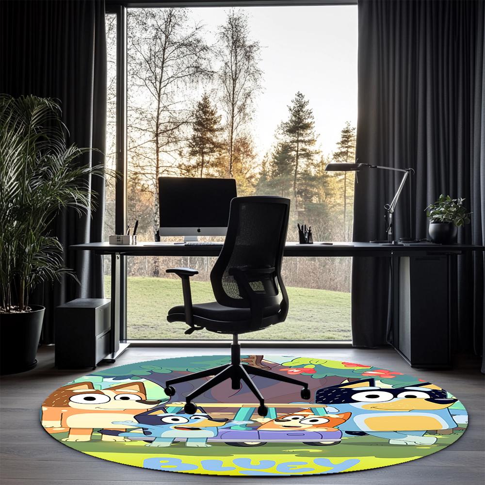 Bluey Printed Round Rug Carpet Chair Rug Area Rug Entryway Doormats,for Office Chair Living Room Bedroom Kitchen Room.