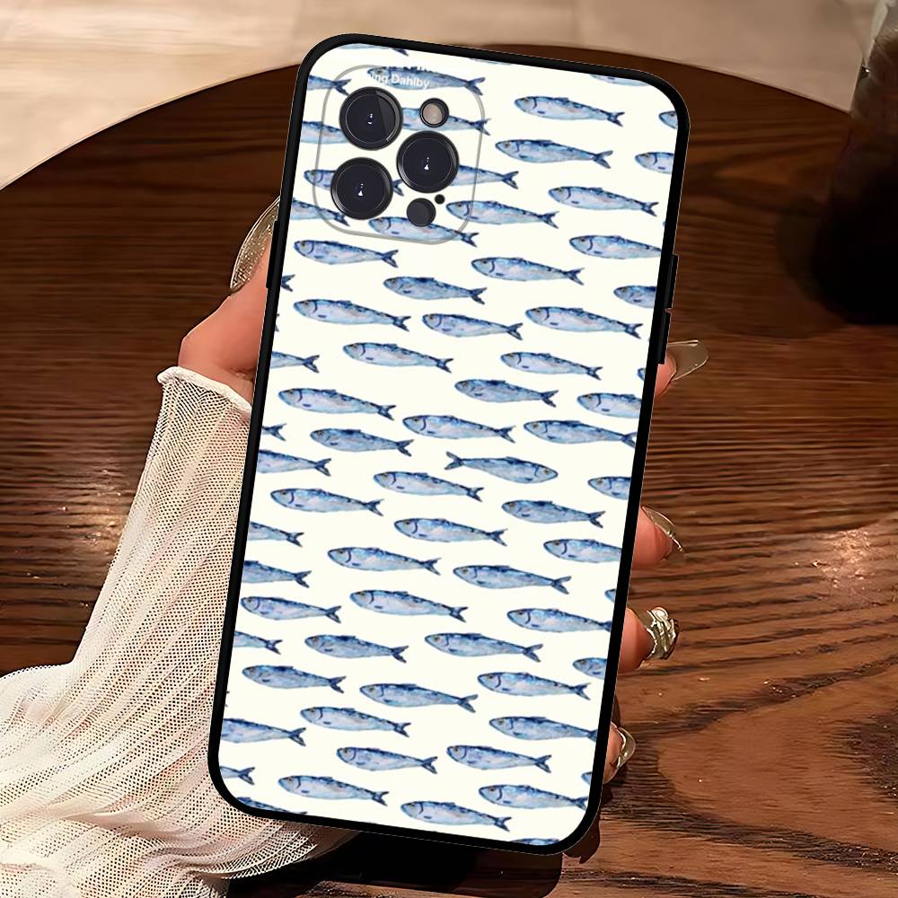 Сардины Ретро Арт Морепродукты Мягкий Чехол-Крышка Для Телефона Для IPhone 17 16 Pro Max 15 12 11 16e 13 Mini 14 15 Plus