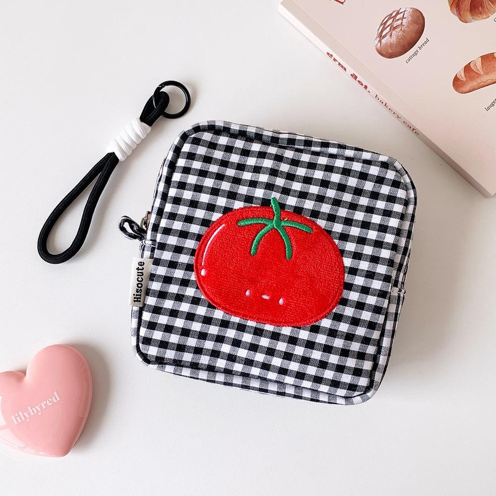 Tomato Plaid Storage Bag Square Cosmetic Pouch  CCD Camera Sanitary Napkin Lipstick