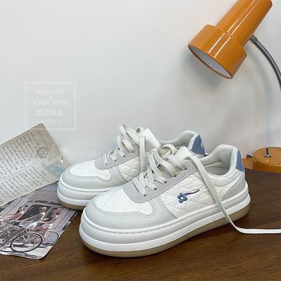 Женские маленькие белые туфли на толстой подошве, туфли с большой головой Ханхан, весенние новинки, электрическая вышивка, клетчатые, с маленькими цветочками