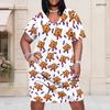 Women Plus Size White Christmas Printed V Neck Short Sleeve Dress