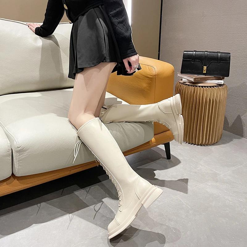 Long Boots Women's 2024 New Heightened Elastic Boots Thick-soled Knight Boots But Knee-length Lace-up Women Women Shoes