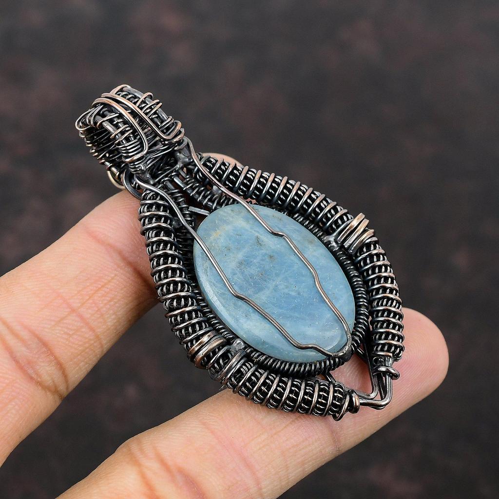 Aquamarine Pendant Copper Wire Wrapped Pendant Labradorite Pendant Copper Jewelry Gift For Mother Wrapped Gemstone Pendant Handmade Pendant